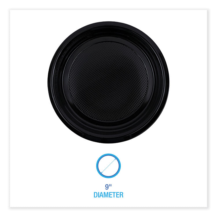 Hi-Impact Plastic Dinnerware, Plate, 9" Dia, Black, 500/carton