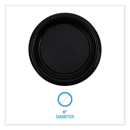 Hi-Impact Plastic Dinnerware, Plate, 6" Dia, Black, 1,000/carton