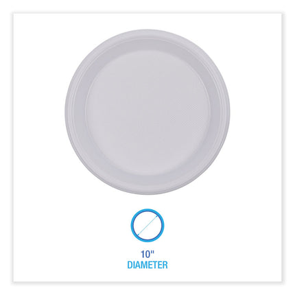 Hi-Impact Plastic Dinnerware, Plate, 10" Dia, White, 500/carton