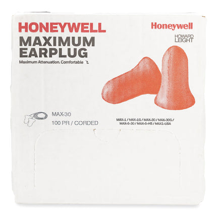 MAXIMUM Single-Use Earplugs, Corded, 33NRR, Coral, 100 Pairs