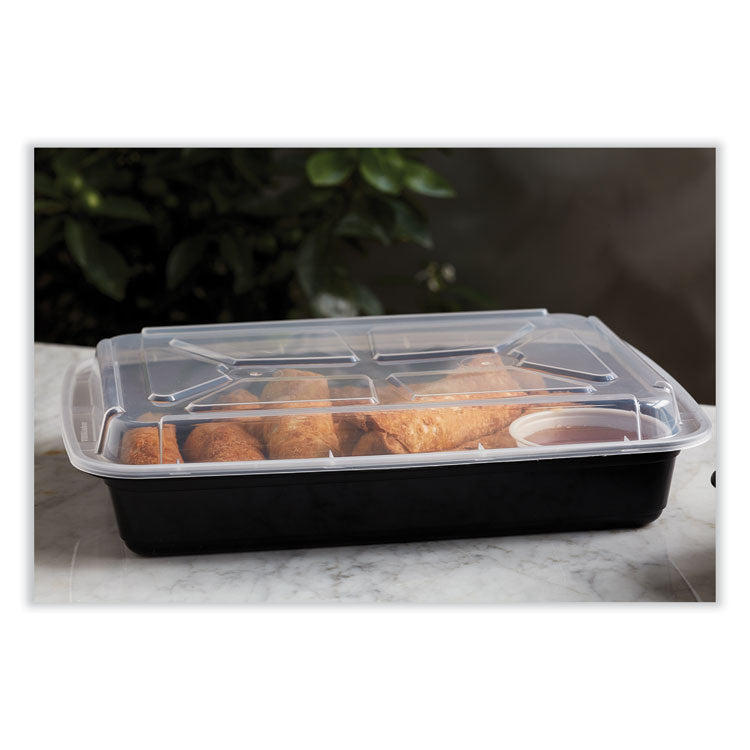 Newspring VERSAtainer Microwavable Containers, Rectangular, 58 oz, 8.5 x 11.5 x 2.5, Black/Clear, Plastic, 150/Carton