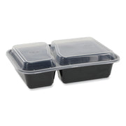 Newspring VERSAtainer Microwavable Containers, Rectangular, 2 Compartments, 30 oz, Black/Clear, Plastic, 150/Carton