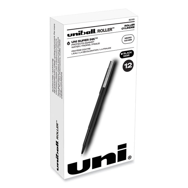 Rollerball Pen, Stick, Extra-Fine 0.5 mm, Black Ink, Black Barrel, Dozen
