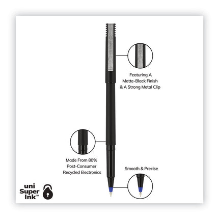 Rollerball Pen, Stick, Extra-Fine 0.5 mm, Blue Ink, Black/Blue Barrel, 72/Pack