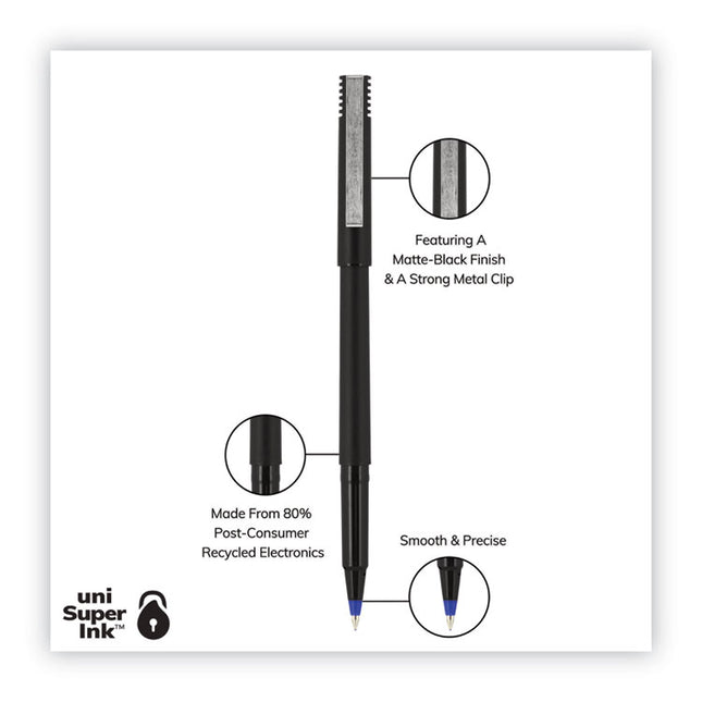 Rollerball Pen, Stick, Extra-Fine 0.5 mm, Blue Ink, Black/Blue Barrel, 72/Pack