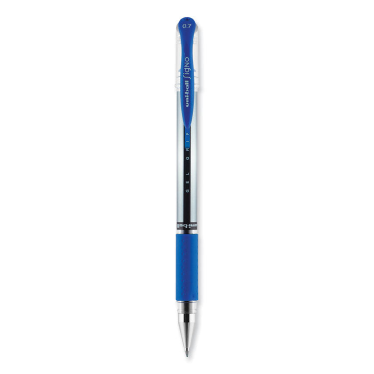 Signo GRIP Gel Pen, Stick, Medium 0.7 mm, Blue Ink, Clear/Blue/Silver Barrel, Dozen