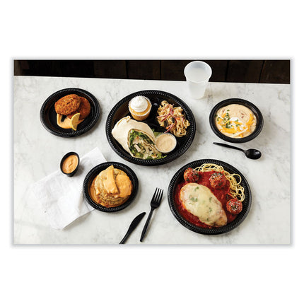 Meadoware Impact Plastic Dinnerware, Plate, 6" dia, Black, 1,000/Carton
