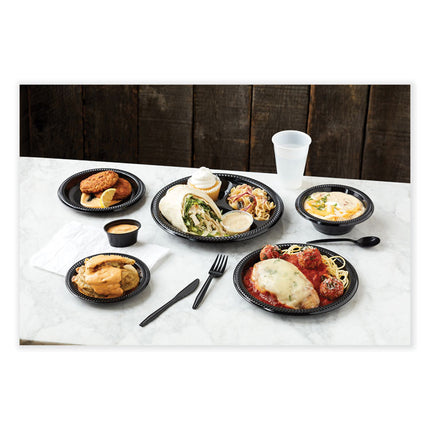 Meadoware Impact Plastic Dinnerware, Plate, 8.9" dia, Black, 400/Carton