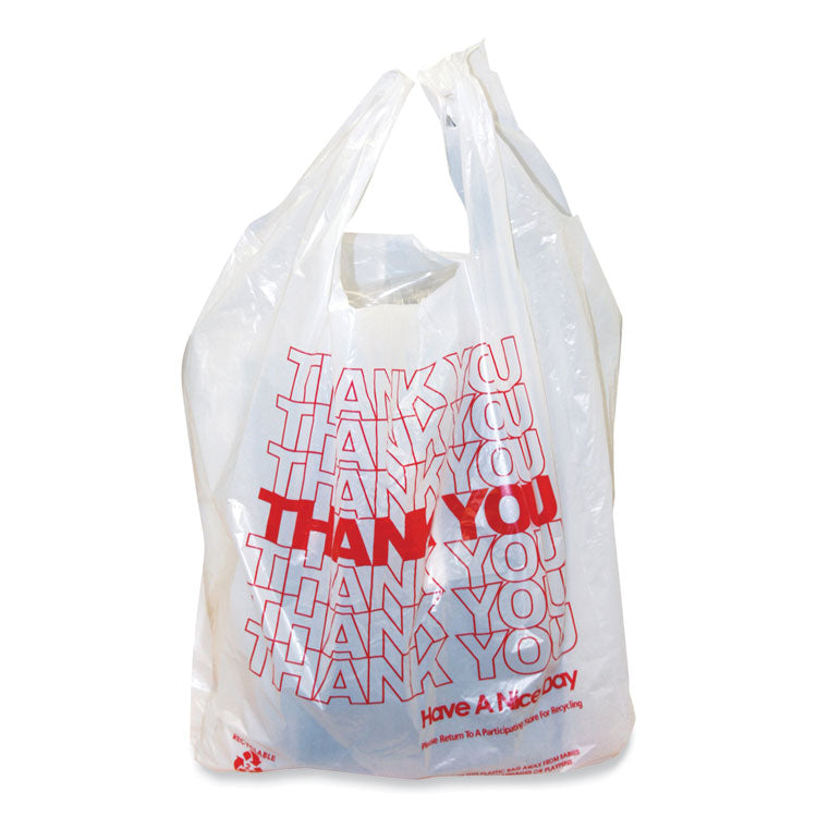 Thank You Bags, Thank You - Have a Nice Day Labeling, Cut-Out Handles, 11.5" x 6.5" x 21", White/Red, 1,000/Carton