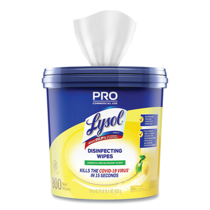 Professional Disinfecting Wipe Bucket, 1-Ply, 6 X 8, Lemon And Lime Blossom, White, 800 Wipes