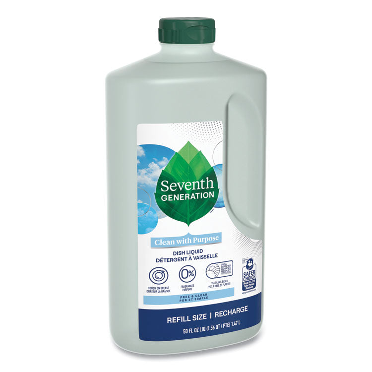 Natural Dishwashing Liquid, Free and Clear, 50 oz Bottle, 3/Carton