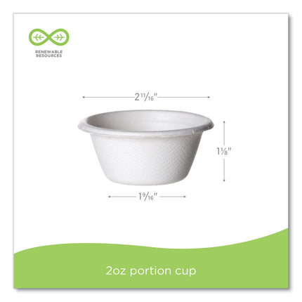 Molded Fiber Portion Cups, 2 oz, Sugarcane, White, 2,500/Carton