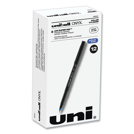 ONYX Rollerball Pen, Stick, Extra-Fine 0.5 mm, Blue Ink, Black/Blue Barrel, Dozen