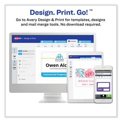 Printable Adhesive Name Badges, 3.38 X 2.33, Blue "hello", 100/pack