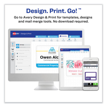 Printable Adhesive Name Badges, 3.38 X 2.33, Blue Border, 100/pack