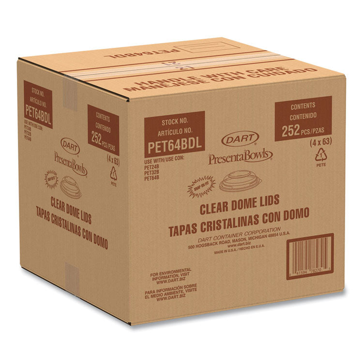 PresentaBowls Lids, Clear, Fits 24 oz to 64 oz Bowls, 7.3" Diameter x 1.1" h, Plastic, 252/Carton