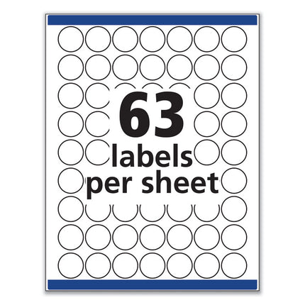 Removable Multi-Use Labels, Inkjet/Laser Printers, 1" dia, White, 63/Sheet, 15 Sheets/Pack