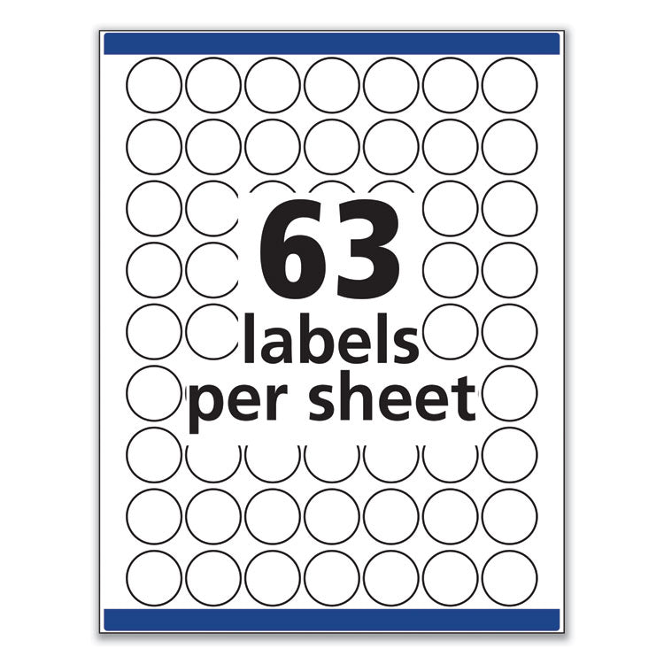 Removable Multi-Use Labels, Inkjet/Laser Printers, 1" dia, White, 63/Sheet, 15 Sheets/Pack