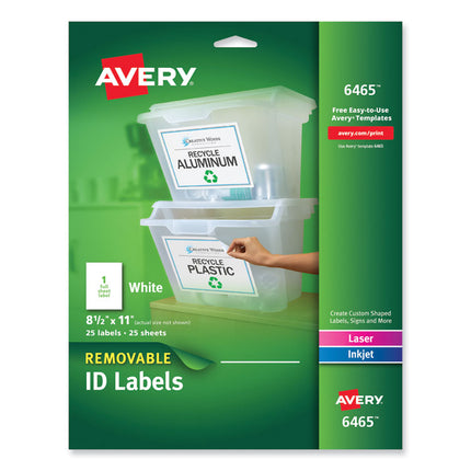 Removable Multi-Use Labels, Inkjet/laser Printers, 8.5 X 11, White, 25/pack