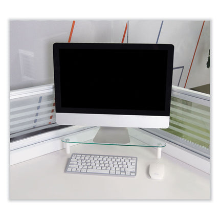 Glass Corner Monitor Riser, 19.7" x 11" x 3.25", Clear, Supports 40 lbs