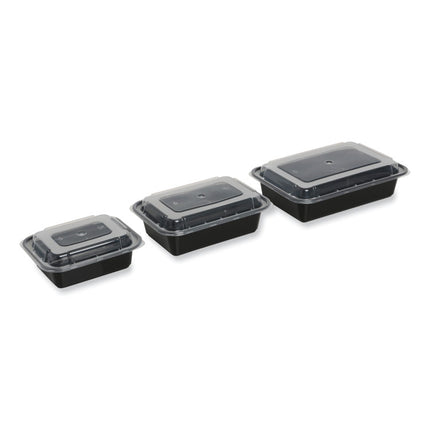 Microwavable Food Container with Lid, Rectangular, 32 oz, 8.81 x 6.02 x 2.24, Black/Clear, Plastic, 150/Carton