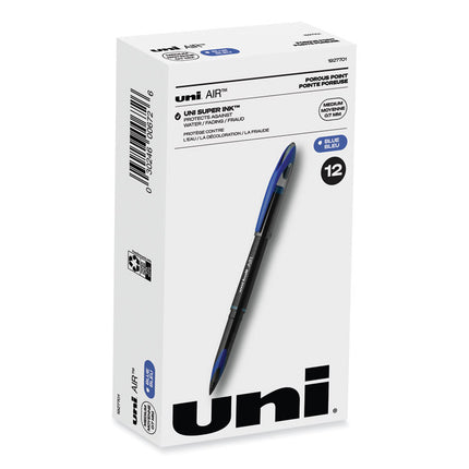 AIR Porous Rollerball Pen, Stick, Medium 0.7 mm, Blue Ink, Black/Blue Barrel, Dozen