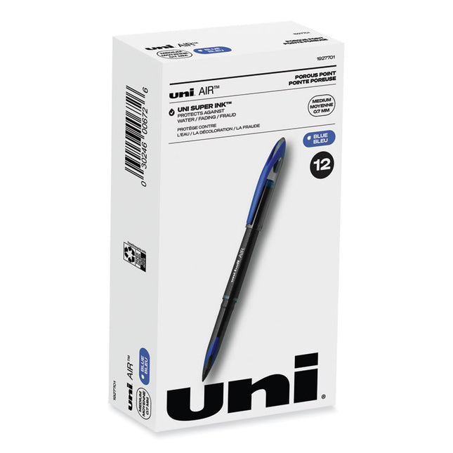 AIR Porous Rollerball Pen, Stick, Medium 0.7 mm, Blue Ink, Black/Blue Barrel, Dozen
