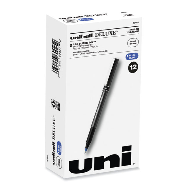 Deluxe Rollerball Pen, Stick, Extra-Fine 0.5 mm, Blue Ink, Metallic Gray/Black/Blue Barrel, Dozen