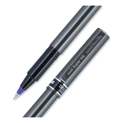 Deluxe Rollerball Pen, Stick, Extra-Fine 0.5 mm, Blue Ink, Metallic Gray/Black/Blue Barrel, Dozen