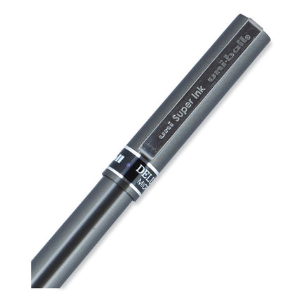Deluxe Rollerball Pen, Stick, Extra-Fine 0.5 mm, Blue Ink, Metallic Gray/Black/Blue Barrel, Dozen