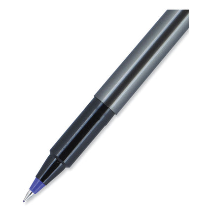 Deluxe Rollerball Pen, Stick, Extra-Fine 0.5 mm, Blue Ink, Metallic Gray/Black/Blue Barrel, Dozen