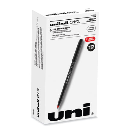 ONYX Rollerball Pen, Stick, Extra-Fine 0.5 mm, Red Ink, Black/Red Barrel, Dozen