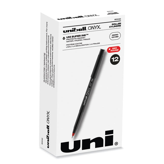 ONYX Rollerball Pen, Stick, Extra-Fine 0.5 mm, Red Ink, Black/Red Barrel, Dozen