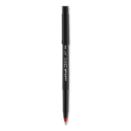ONYX Rollerball Pen, Stick, Extra-Fine 0.5 mm, Red Ink, Black/Red Barrel, Dozen