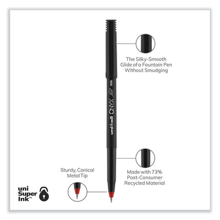 ONYX Rollerball Pen, Stick, Extra-Fine 0.5 mm, Red Ink, Black/Red Barrel, Dozen