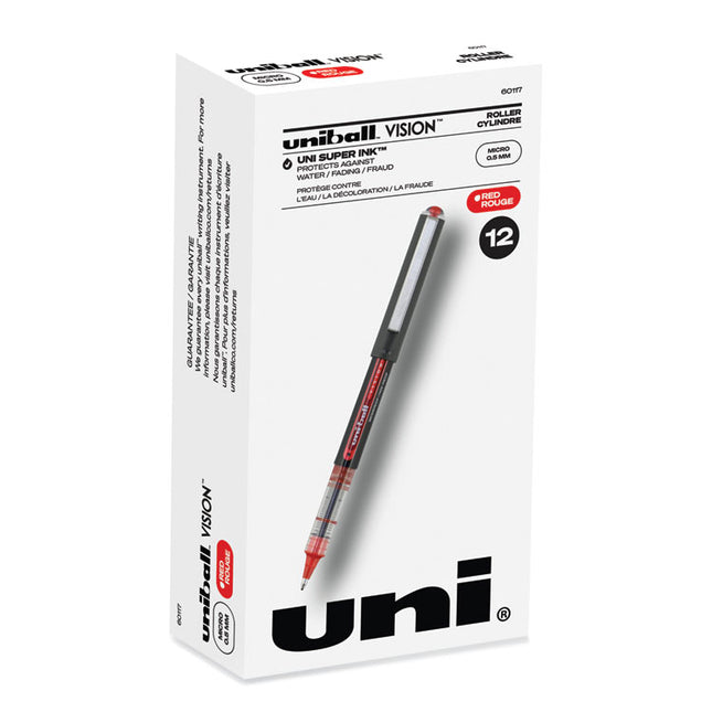 VISION Rollerball Pen, Stick, Extra-Fine 0.5 mm, Red Ink, Gray/Red/Clear Barrel, Dozen
