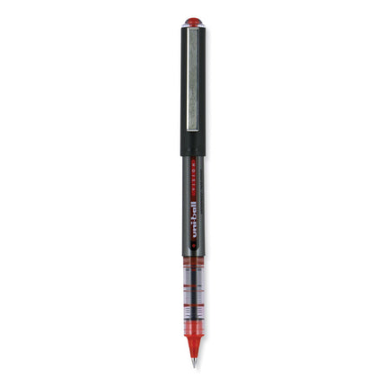 VISION Rollerball Pen, Stick, Extra-Fine 0.5 mm, Red Ink, Gray/Red/Clear Barrel, Dozen