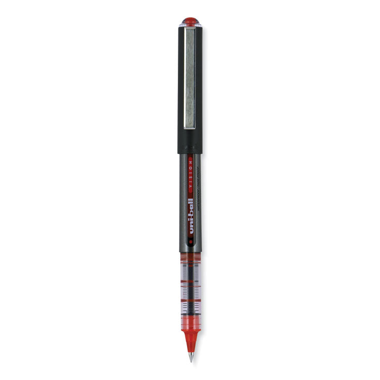 VISION Rollerball Pen, Stick, Extra-Fine 0.5 mm, Red Ink, Gray/Red/Clear Barrel, Dozen