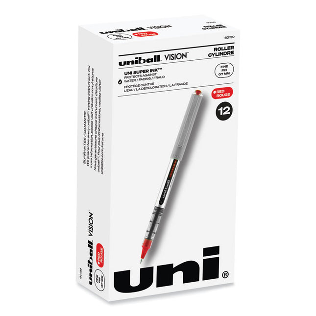 VISION Rollerball Pen, Stick, Fine 0.7 mm, Red Ink, Silver/Red/Clear Barrel, Dozen