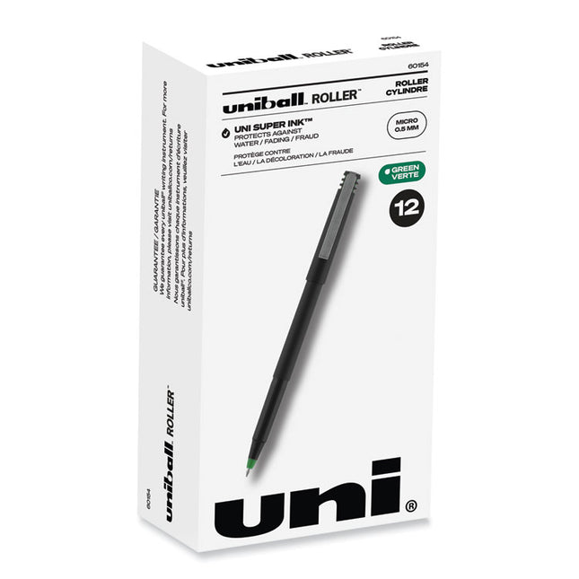 Rollerball Pen, Stick, Extra-Fine 0.5 mm, Green Ink, Black/Green Barrel, Dozen