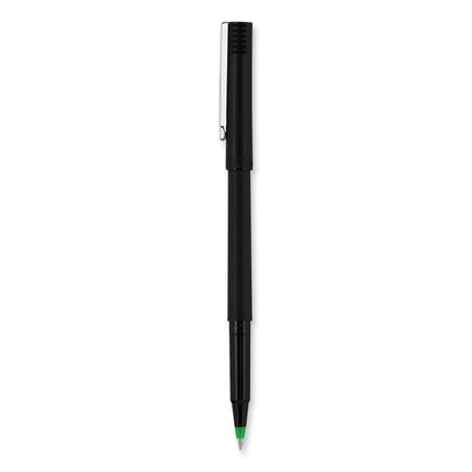 Rollerball Pen, Stick, Extra-Fine 0.5 mm, Green Ink, Black/Green Barrel, Dozen