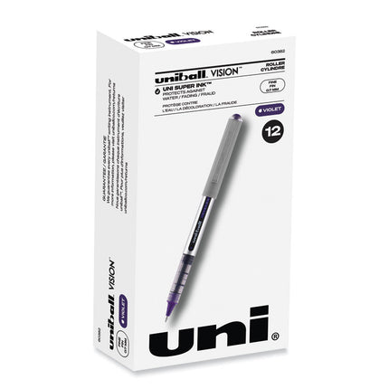 VISION Rollerball Pen, Stick, Fine 0.7 mm, Violet Ink, Silver/Violet/Clear Barrel, Dozen