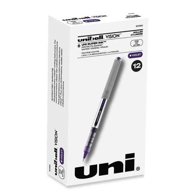 VISION Rollerball Pen, Stick, Fine 0.7 mm, Violet Ink, Silver/Violet/Clear Barrel, Dozen