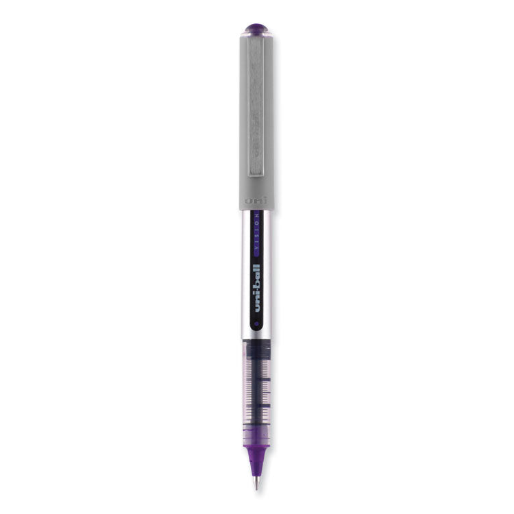 VISION Rollerball Pen, Stick, Fine 0.7 mm, Violet Ink, Silver/Violet/Clear Barrel, Dozen