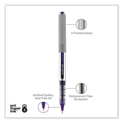 VISION Rollerball Pen, Stick, Fine 0.7 mm, Violet Ink, Silver/Violet/Clear Barrel, Dozen