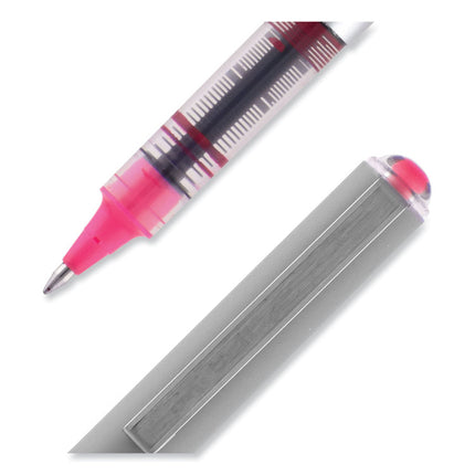 VISION Rollerball Pen, Stick, Fine 0.7 mm, Pink Ink, Silver/Pink/Clear Barrel, Dozen