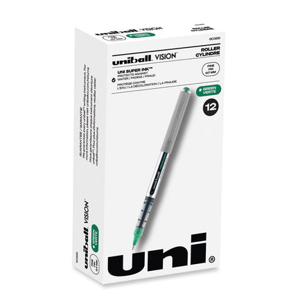 VISION Rollerball Pen, Stick, Fine 0.7 mm, Green Ink, Silver/Green/Clear Barrel, Dozen