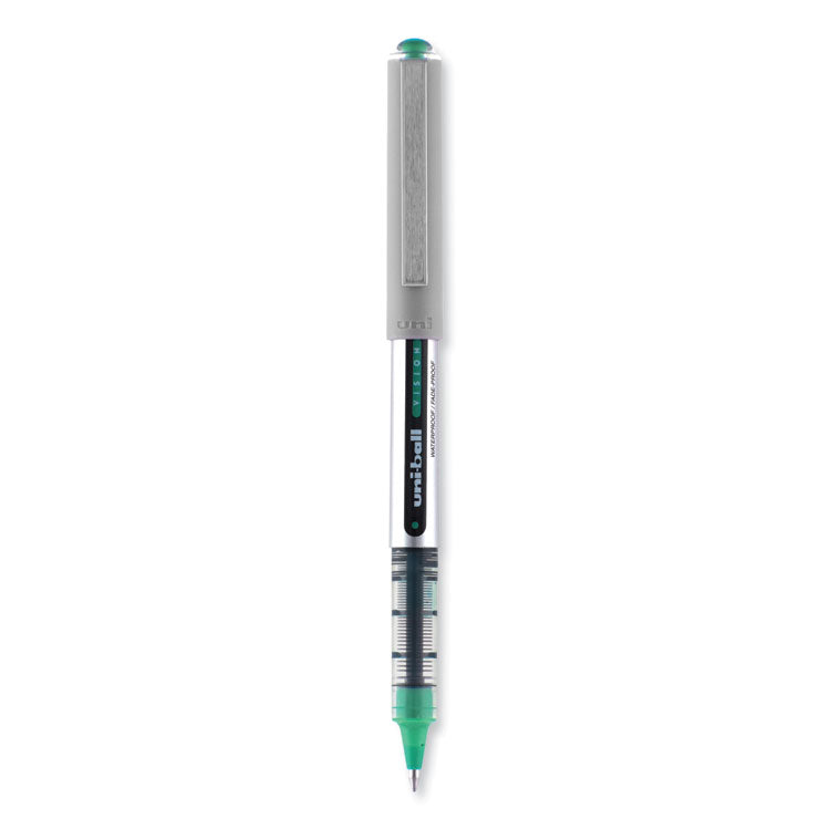 VISION Rollerball Pen, Stick, Fine 0.7 mm, Green Ink, Silver/Green/Clear Barrel, Dozen