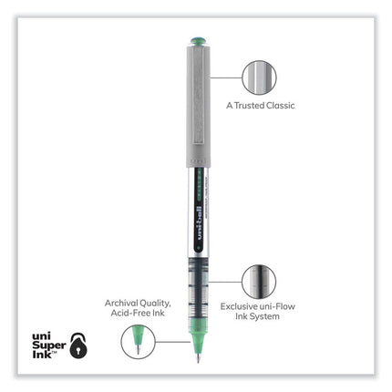 VISION Rollerball Pen, Stick, Fine 0.7 mm, Green Ink, Silver/Green/Clear Barrel, Dozen