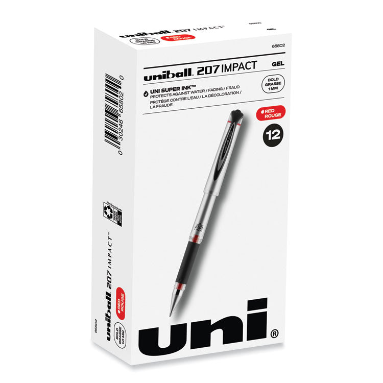 207 Impact Gel Pen, Stick, Bold 1 mm, Red Ink, Silver/Black/Red Barrel